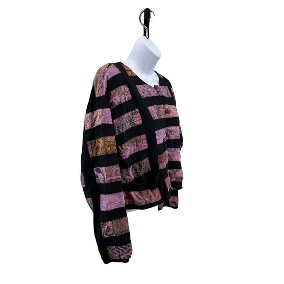 Meng Design Patchwork Crop Jacket Womens S Black/Pink Vintage 90s Boho Artsy LS - Picture 2 of 6